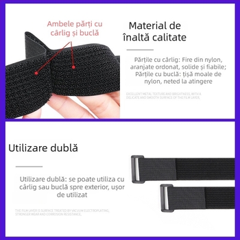 Curea Velcro magică cu bandă autoadezivă și cataramă metalică, din nailon + poliester, pentru cabluri, cod produs 0034