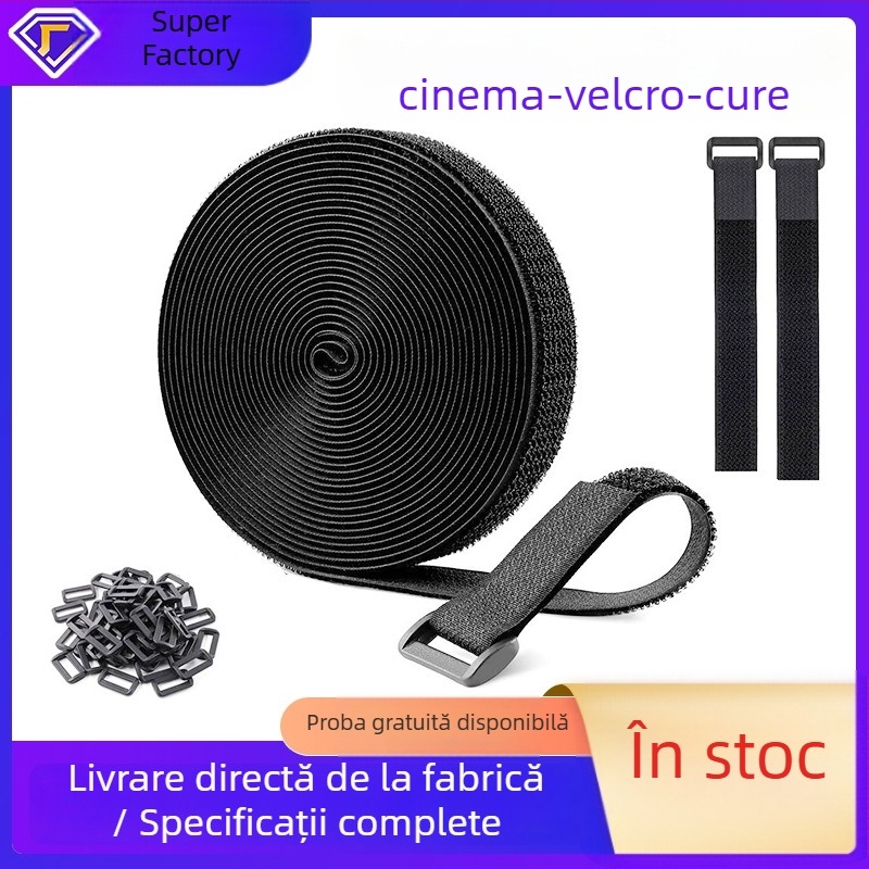 Curea Velcro magică cu bandă autoadezivă și cataramă metalică, din nailon + poliester, pentru cabluri, cod produs 0034