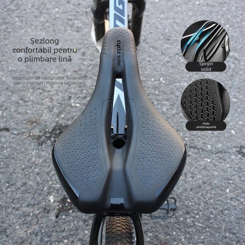Șa de bicicletă CYCLE ZONE, model cu șine duble, piele PU antiderapantă și burete cu densitate mare, potrivită pentru biciclete de munte și de șosea.