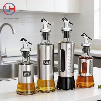 Sticlă de ulei din sticlă cu scară de măsurare – recipient de bucătărie pentru sosuri, sos de soia, oțet și vin de gătit