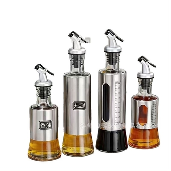 Sticlă de ulei din sticlă cu scară de măsurare – recipient de bucătărie pentru sosuri, sos de soia, oțet și vin de gătit