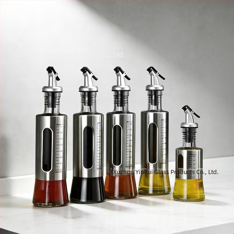 Sticlă de ulei din sticlă cu scară de măsurare – recipient de bucătărie pentru sosuri, sos de soia, oțet și vin de gătit