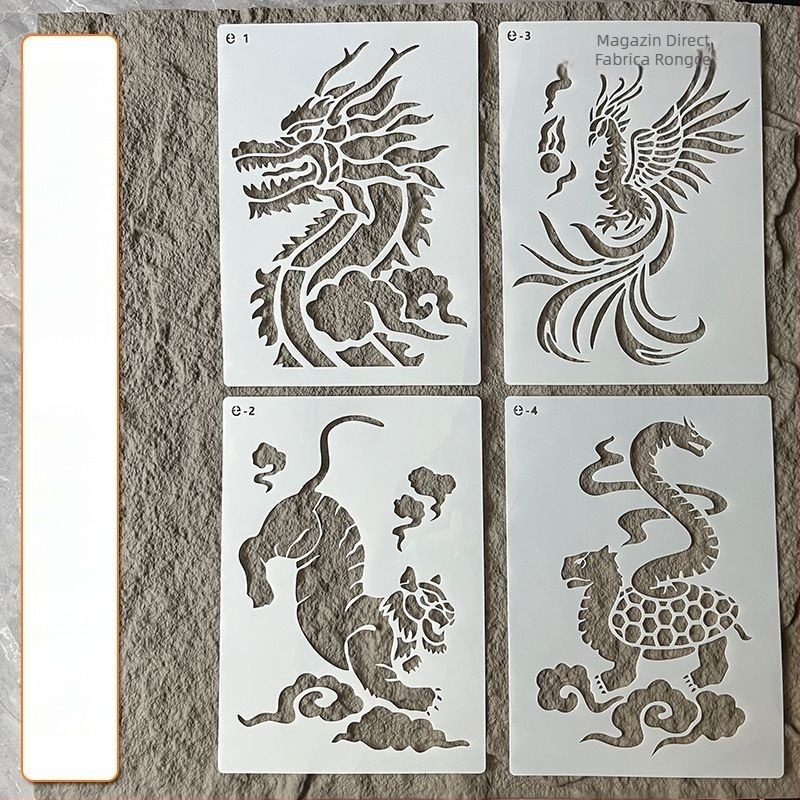 Kit DIY de Pictură cu Folie, Șablon Decupat – Vermilion Bird, Xuanwu, Azure Dragon și White Tiger; Material: Plastic; Brand: Other; Nu este importat; IP autorizat: Nu