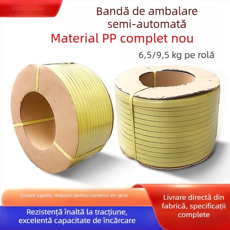 Bandă semi-automată pentru ambalare cu mașină, bandă PP cu sudură la cald, rezistență în tracțiune 90 kg, marca Xin duoshun, pentru ambalarea cutiilor