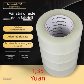 Bandă de ambalare transparentă – film BOPP, lățime 35–60 mm, lungime 100 m, grosime 52 μm, adeziv cu presiune