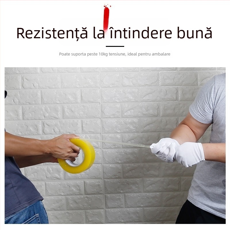 Bandă de ambalare transparentă – film BOPP, lățime 35–60 mm, lungime 100 m, grosime 52 μm, adeziv cu presiune