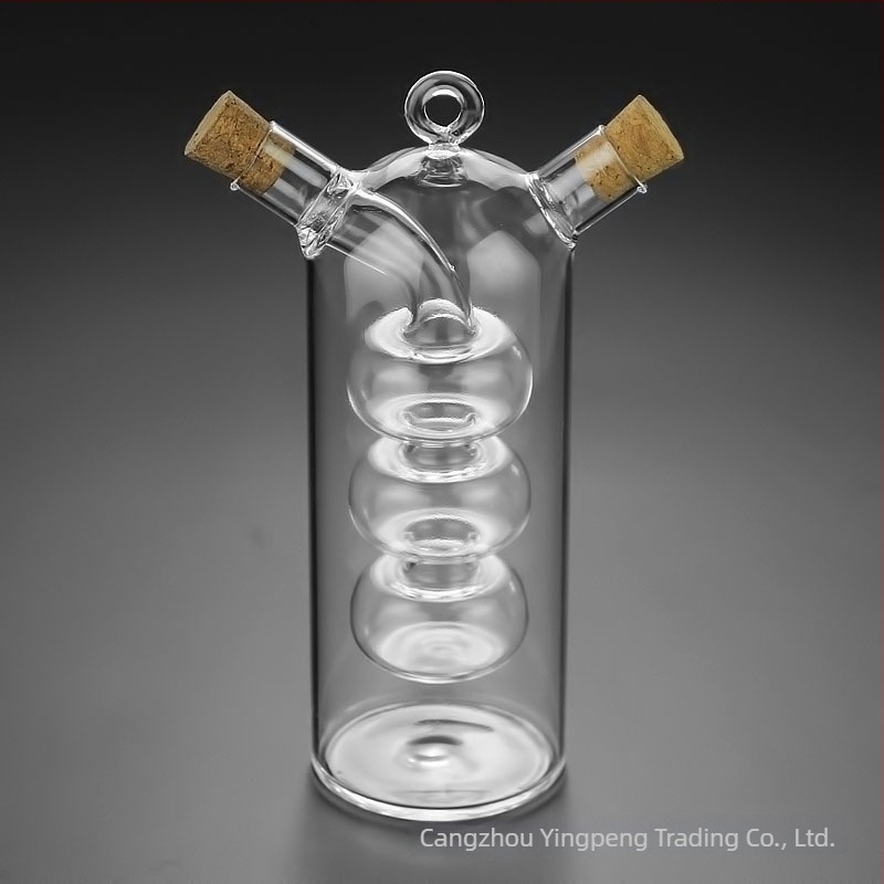 Recipient pentru ulei din sticlă borosilicată, design două-in-unu, gură dublă și gură fină, etanș și impermeabil la scurgeri
