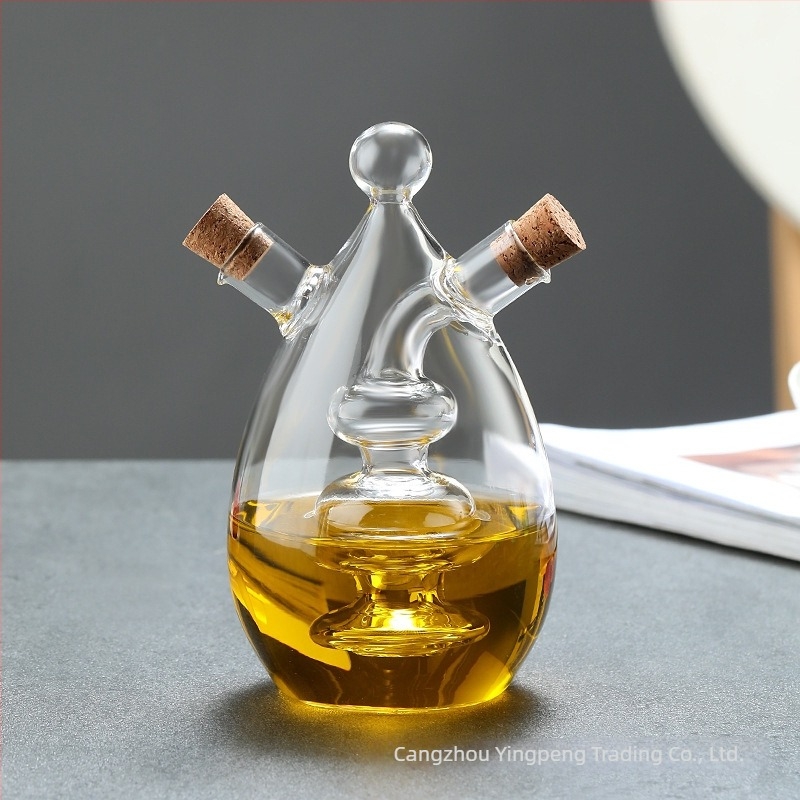 Recipient pentru ulei din sticlă borosilicată, design două-in-unu, gură dublă și gură fină, etanș și impermeabil la scurgeri