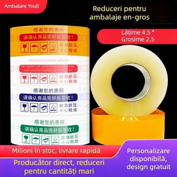 Youli bandă de avertizare pentru ambalare, transparentă, BOPP, 60U, pentru sigilarea coletelor, adeziv