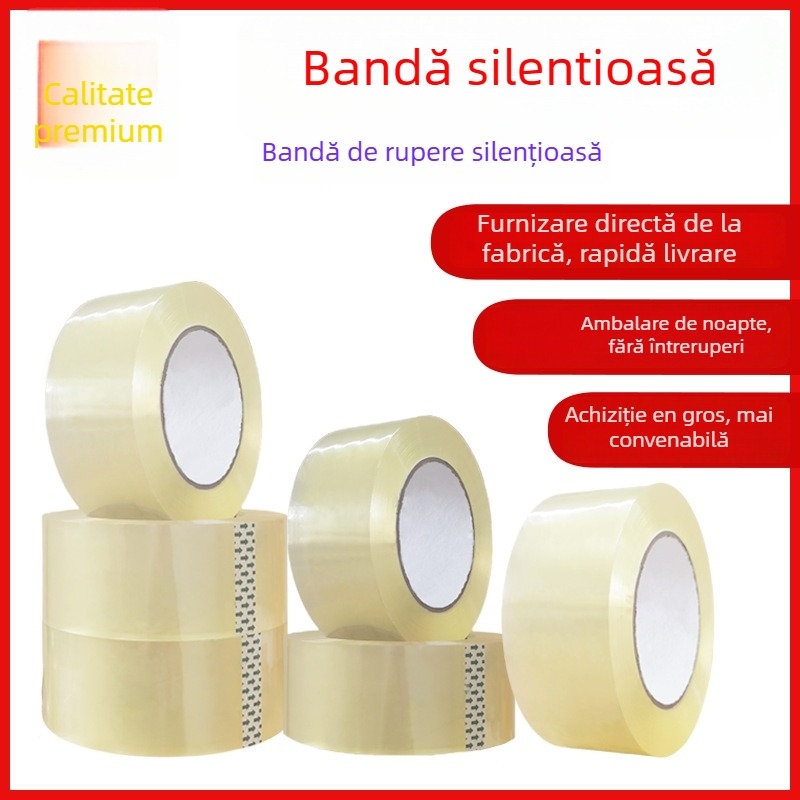 Bandă de ambalare, silențioasă, cu folie BOPP, adeziv pe bază de apă, vâscozitate înaltă, grosime 0,05 mm, potrivită pentru ambalare în depozite și logistică de comerț electronic