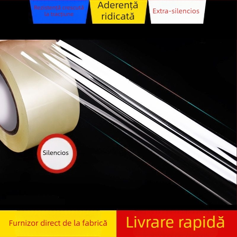 Bandă de ambalare, silențioasă, cu folie BOPP, adeziv pe bază de apă, vâscozitate înaltă, grosime 0,05 mm, potrivită pentru ambalare în depozite și logistică de comerț electronic