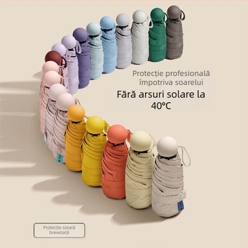 Umbrelă capsule de buzunar cu cinci segmente - deschidere manuală, cadru din fier cu 8 brațe, țesătură 190T, mâner din plastic, UPF >50