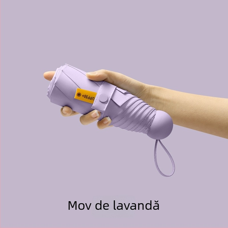 Umbrelă capsule de buzunar cu cinci segmente - deschidere manuală, cadru din fier cu 8 brațe, țesătură 190T, mâner din plastic, UPF >50