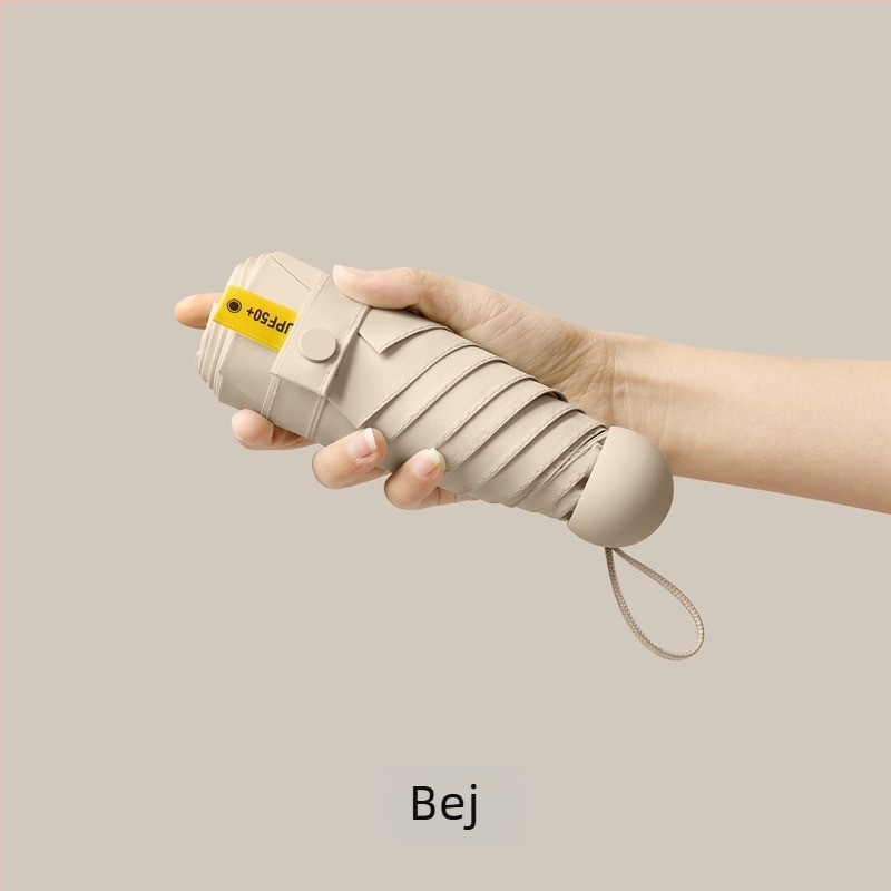 Umbrelă capsule de buzunar cu cinci segmente - deschidere manuală, cadru din fier cu 8 brațe, țesătură 190T, mâner din plastic, UPF >50