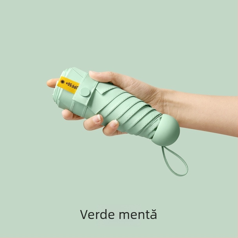 Umbrelă capsule de buzunar cu cinci segmente - deschidere manuală, cadru din fier cu 8 brațe, țesătură 190T, mâner din plastic, UPF >50