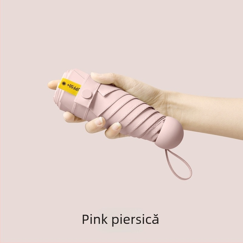 Umbrelă capsule de buzunar cu cinci segmente - deschidere manuală, cadru din fier cu 8 brațe, țesătură 190T, mâner din plastic, UPF >50