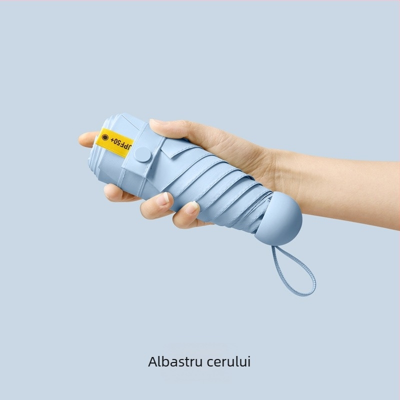 Umbrelă capsule de buzunar cu cinci segmente - deschidere manuală, cadru din fier cu 8 brațe, țesătură 190T, mâner din plastic, UPF >50