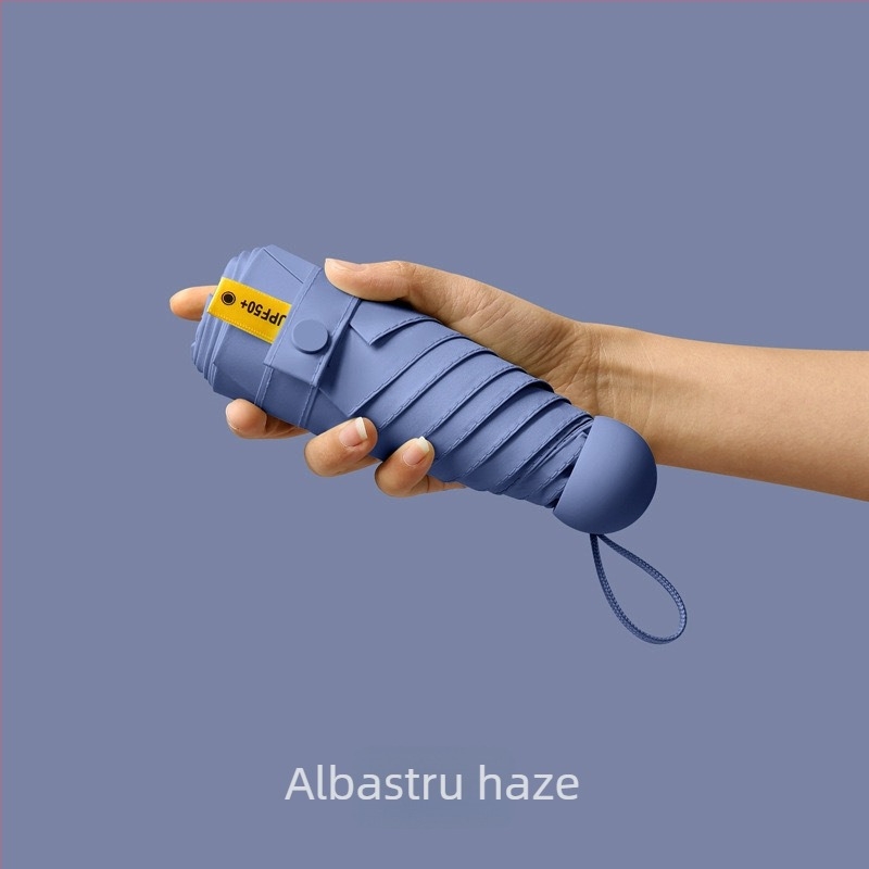 Umbrelă capsule de buzunar cu cinci segmente - deschidere manuală, cadru din fier cu 8 brațe, țesătură 190T, mâner din plastic, UPF >50