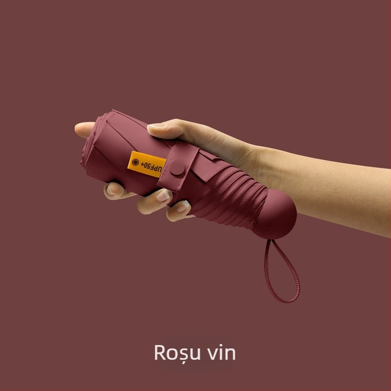 Umbrelă capsule de buzunar cu cinci segmente - deschidere manuală, cadru din fier cu 8 brațe, țesătură 190T, mâner din plastic, UPF >50