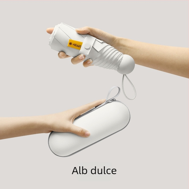 Umbrelă capsule de buzunar cu cinci segmente - deschidere manuală, cadru din fier cu 8 brațe, țesătură 190T, mâner din plastic, UPF >50