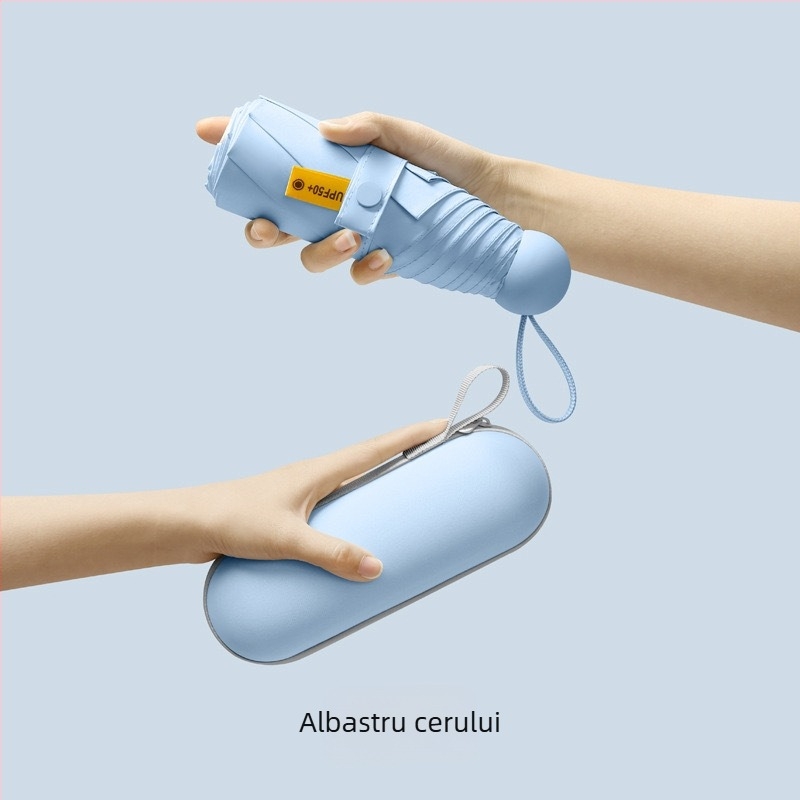 Umbrelă capsule de buzunar cu cinci segmente - deschidere manuală, cadru din fier cu 8 brațe, țesătură 190T, mâner din plastic, UPF >50