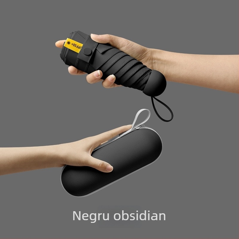 Umbrelă capsule de buzunar cu cinci segmente - deschidere manuală, cadru din fier cu 8 brațe, țesătură 190T, mâner din plastic, UPF >50