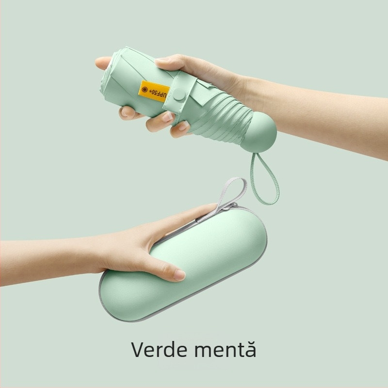 Umbrelă capsule de buzunar cu cinci segmente - deschidere manuală, cadru din fier cu 8 brațe, țesătură 190T, mâner din plastic, UPF >50