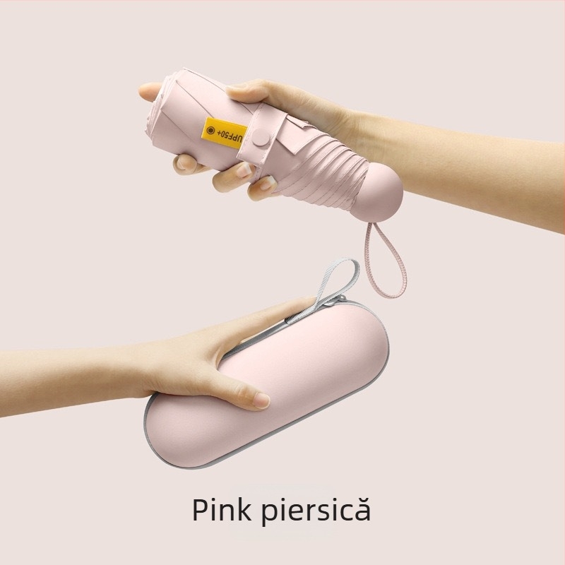 Umbrelă capsule de buzunar cu cinci segmente - deschidere manuală, cadru din fier cu 8 brațe, țesătură 190T, mâner din plastic, UPF >50