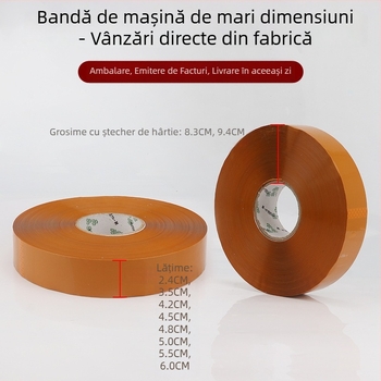 Bandă de etanșare pentru mașină - substrat BOPP, 52 μm grosime, lungime 1000 m, adeziv pe bază de apă (gel), interval de temperatură 0–80°C