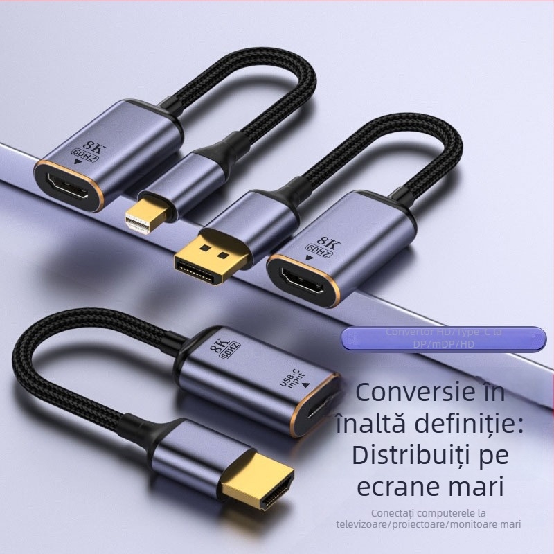 Convertor audio și video — 8K60Hz Ultra HD convertor pentru proiecția pe ecran, Model 8K60Hz Ultra HD screen projection converter, Compatibil cu laptop/desktop/TV