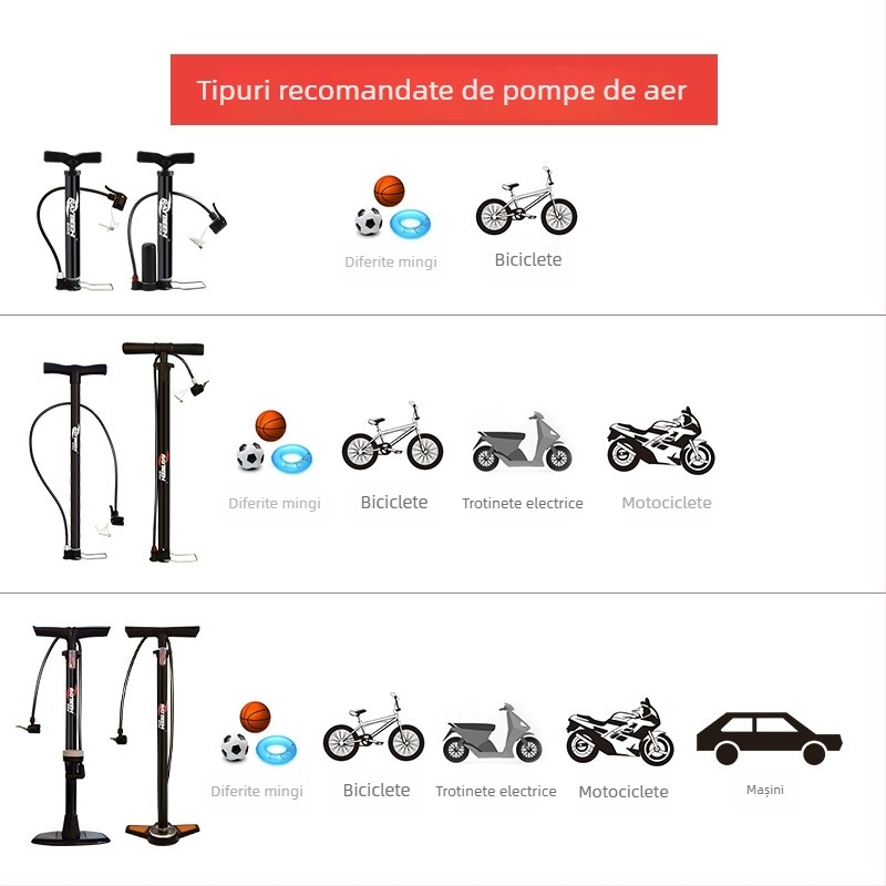 Pompa manuală pentru bicicletă - Portabilă, 0,6 kg, lungime 32–58 cm, 120–160 psi, compatibilă cu valve Presta/Schrader/Dunlop