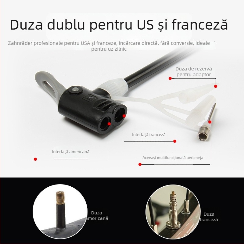 Pompa manuală pentru bicicletă - Portabilă, 0,6 kg, lungime 32–58 cm, 120–160 psi, compatibilă cu valve Presta/Schrader/Dunlop