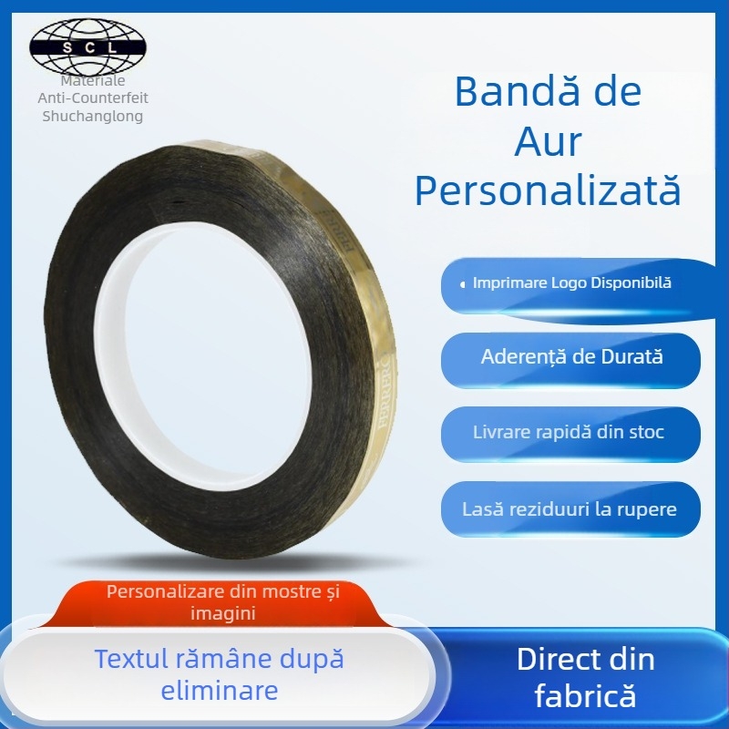 Bandă adezivă anti-contrafacție pentru sigilare, PET cu bază Glassine, grosimi 25#, 36#, 50#, rezistență la 120°C, procesare personalizabilă