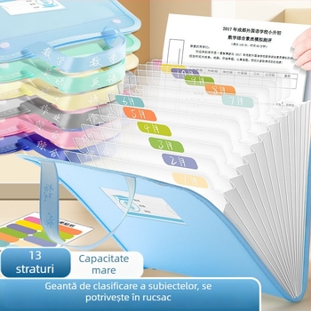 Organizator A4 pentru coli de examen – dosar din plastic, transparent, 13 compartimente (Model: A4, Fără logo)