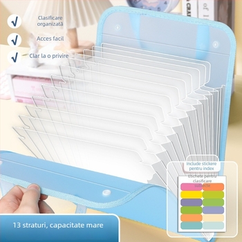 Organizator A4 pentru coli de examen – dosar din plastic, transparent, 13 compartimente (Model: A4, Fără logo)