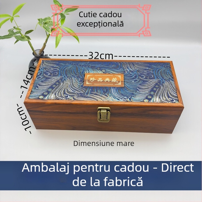 Cutie din lemn dreptunghiular, în stil antic, cu imitatie de Rosewood, cutie de cadouri din fiberboard, brand Mingjiang wood art, elemente decorative cu sul și brocart brodat