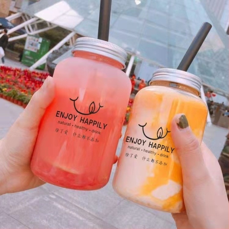 Ceașcă de unică folosință pentru ceai cu lapte din PET, formă cilindrică, cu capac