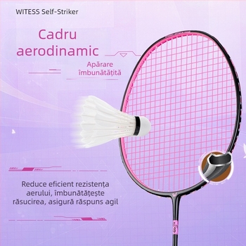 Rachetă badminton Witess/Witness YA717 – ramă din fibră de carbon, greutate 80–84 g, mână G5, șnur din nailon, model cu traiectorie dreaptă