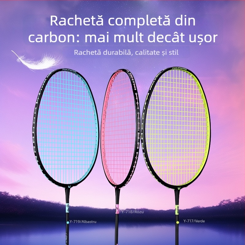 Rachetă badminton Witess/Witness YA717 – ramă din fibră de carbon, greutate 80–84 g, mână G5, șnur din nailon, model cu traiectorie dreaptă