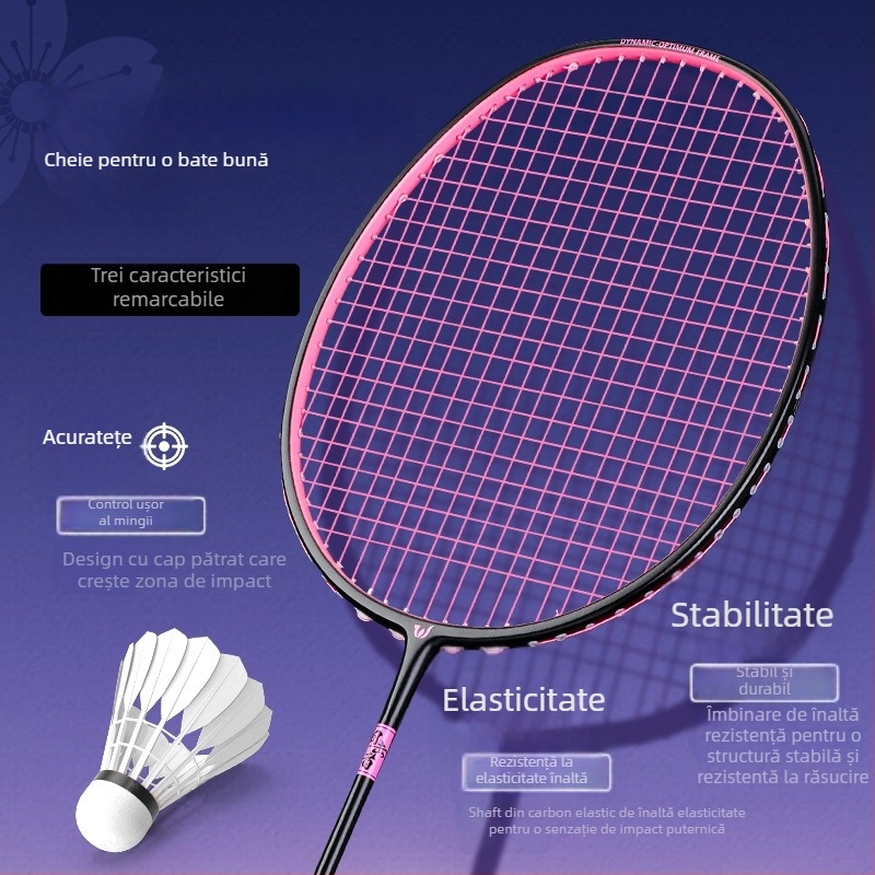Rachetă badminton Witess/Witness YA717 – ramă din fibră de carbon, greutate 80–84 g, mână G5, șnur din nailon, model cu traiectorie dreaptă