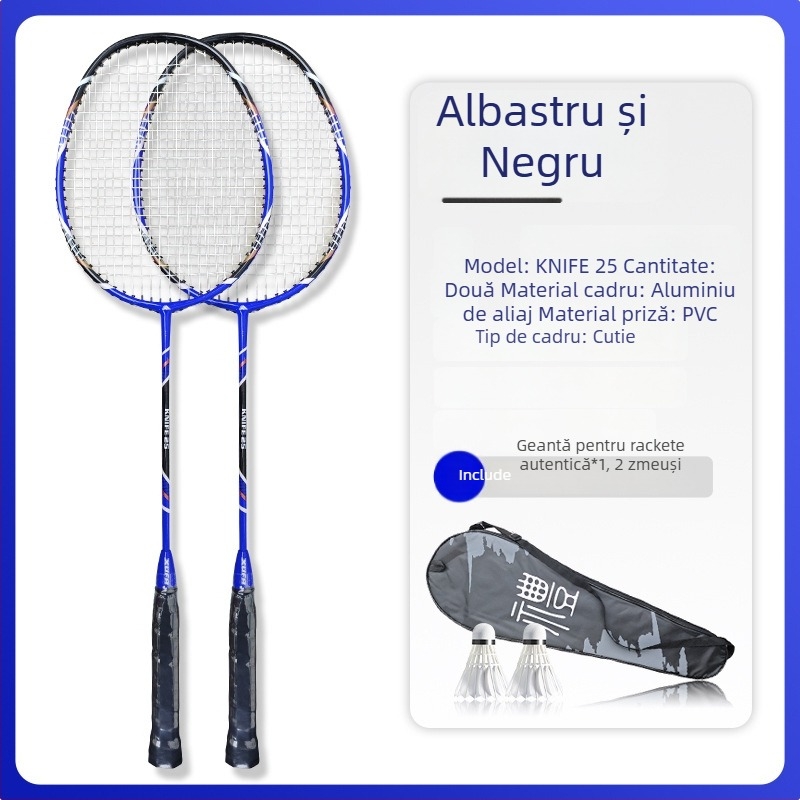 Set cu două rachete de badminton Selphy/Xuanfei, cadru din aliaj de aluminiu, șnururi din nylon, greutate 95–100 g, rigiditate a tijelor: medie