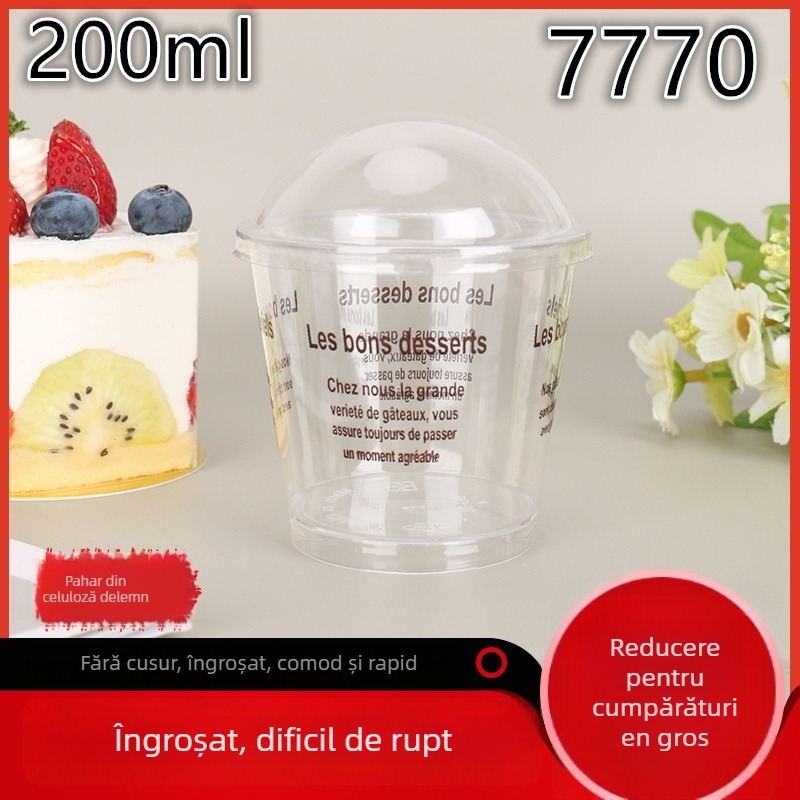 Pahar de unică folosință pentru desert cu capac, 200 ml, plastic PS; potrivit pentru cafea, băuturi reci și deserturi