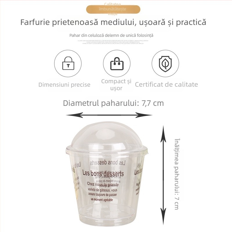 Pahar de unică folosință pentru desert cu capac, 200 ml, plastic PS; potrivit pentru cafea, băuturi reci și deserturi