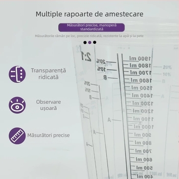 Cupă de amestecat vopsea din plastic transparentă cu capac, 385 ml, cu gradări multiple pentru vopselele auto