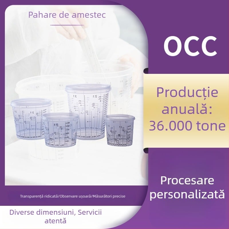 Cupă de amestecat vopsea din plastic transparentă cu capac, 385 ml, cu gradări multiple pentru vopselele auto