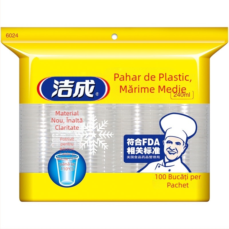 Pahare din plastic de unică folosință pentru băuturi, rotunde, PP de calitate alimentară, 100 buc