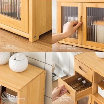 Raft de depozitare bucătărie de pe blat – Multifuncțional, din bambus, formă dreptunghiulară, stil modern minimalist