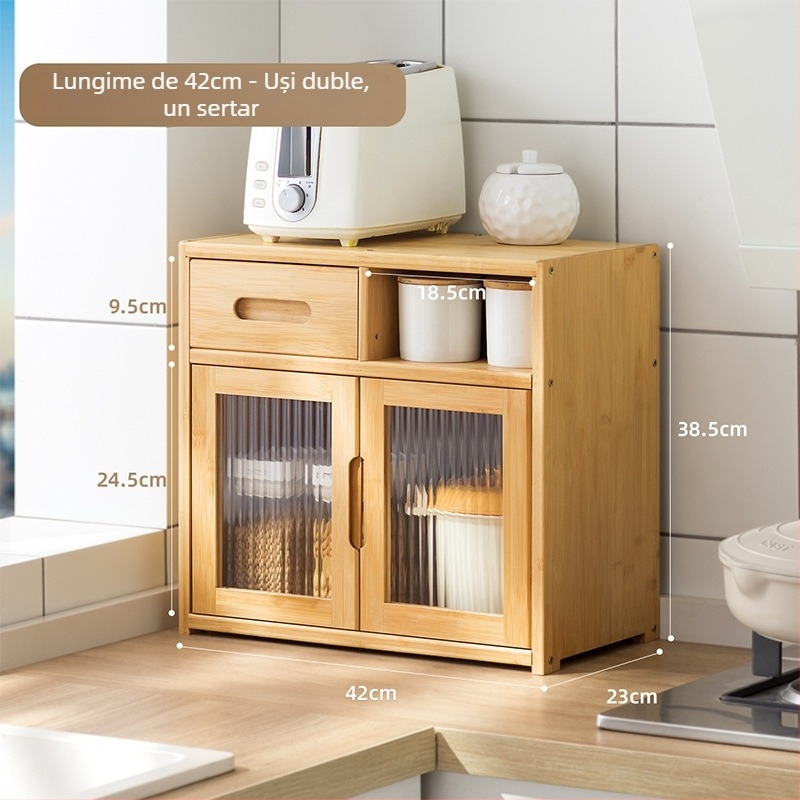 Raft de depozitare bucătărie de pe blat – Multifuncțional, din bambus, formă dreptunghiulară, stil modern minimalist