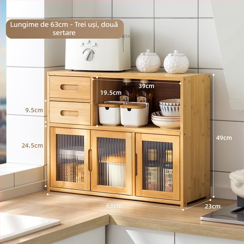 Raft de depozitare bucătărie de pe blat – Multifuncțional, din bambus, formă dreptunghiulară, stil modern minimalist