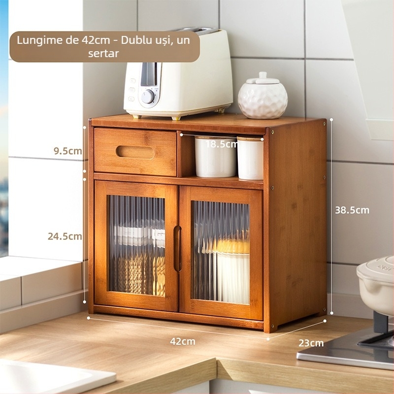 Raft de depozitare bucătărie de pe blat – Multifuncțional, din bambus, formă dreptunghiulară, stil modern minimalist